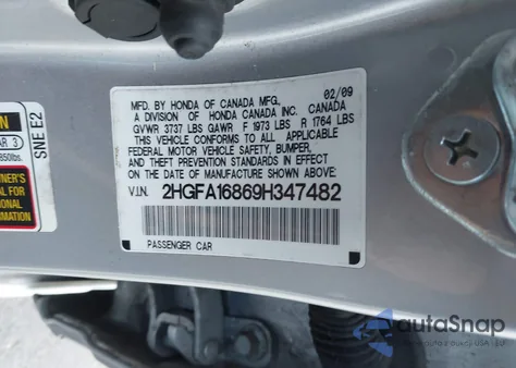 2009 Honda Civic Ex from USA, damaged, VIN 2HGFA16869H347482